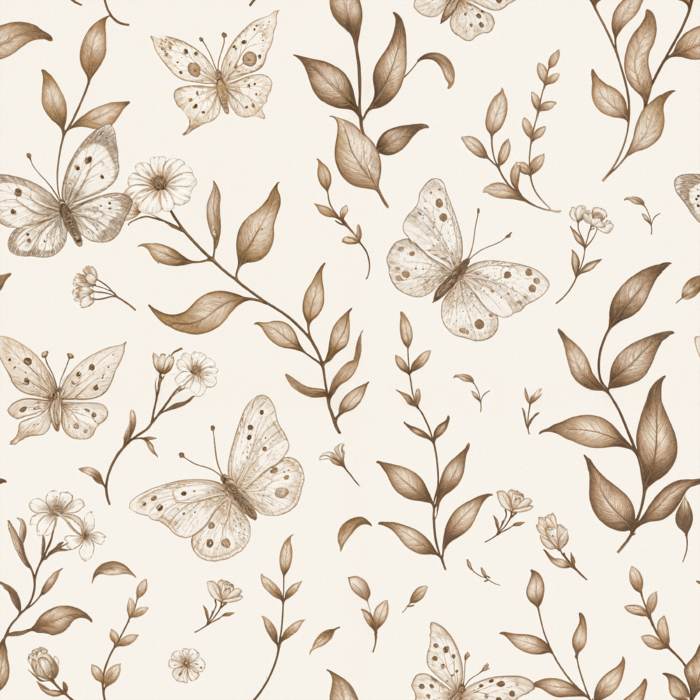 Tissu Imprimé Papillon Feuilles Sepia, 10 tissus au choix