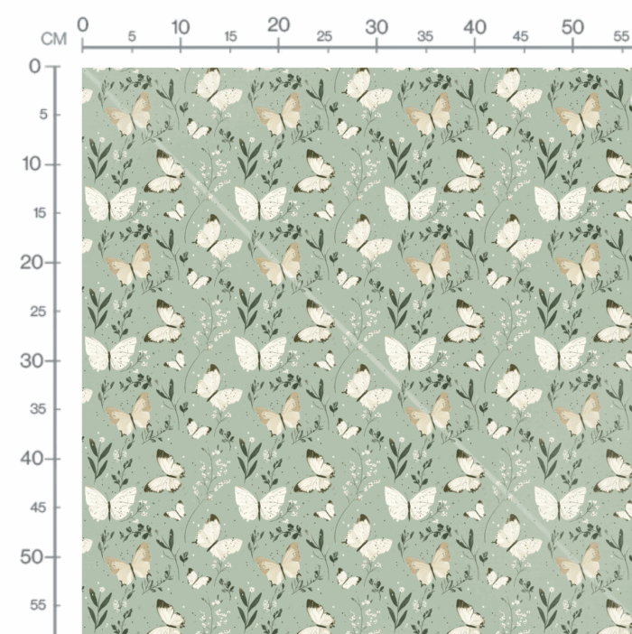Tissu Imprimé Papillon Fleurs Vert Sauge, 10 tissus au choix – Image 2
