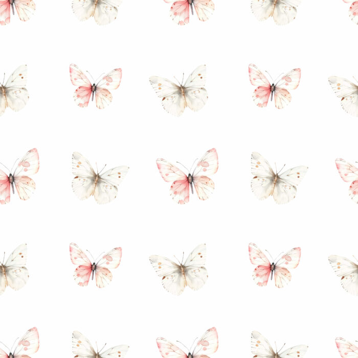 Tissu Imprimé Papillons Delicatesse Blanc Rose, 10 tissus au choix