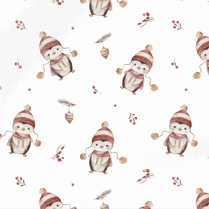 Tissu Imprimé Pingouin Bonnet Rouge, 10 tissus au choix