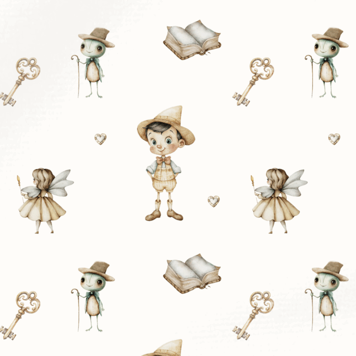 Tissu Imprimé Pinocchio Vintage, 10 tissus au choix