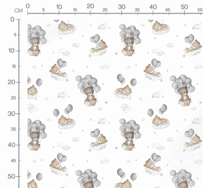 Tissu Imprimé Ourson Ballons et Etoiles Blanc, 10 tissus au choix – Image 2