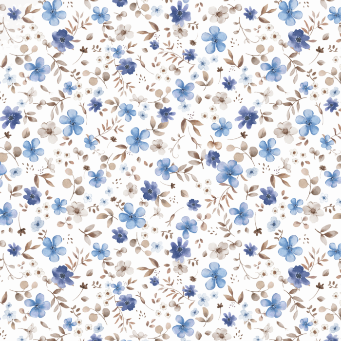 Tissu Fleurs Bleues Sérénité Blanc, 10 tissus au choix