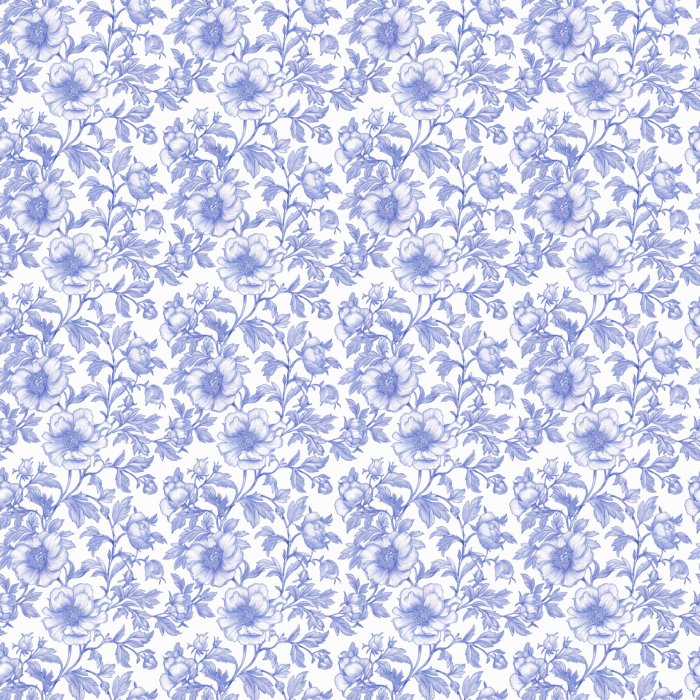 Tissu Inspiration Toile de Jouy Pivoines Royal, 11 tissus au choix