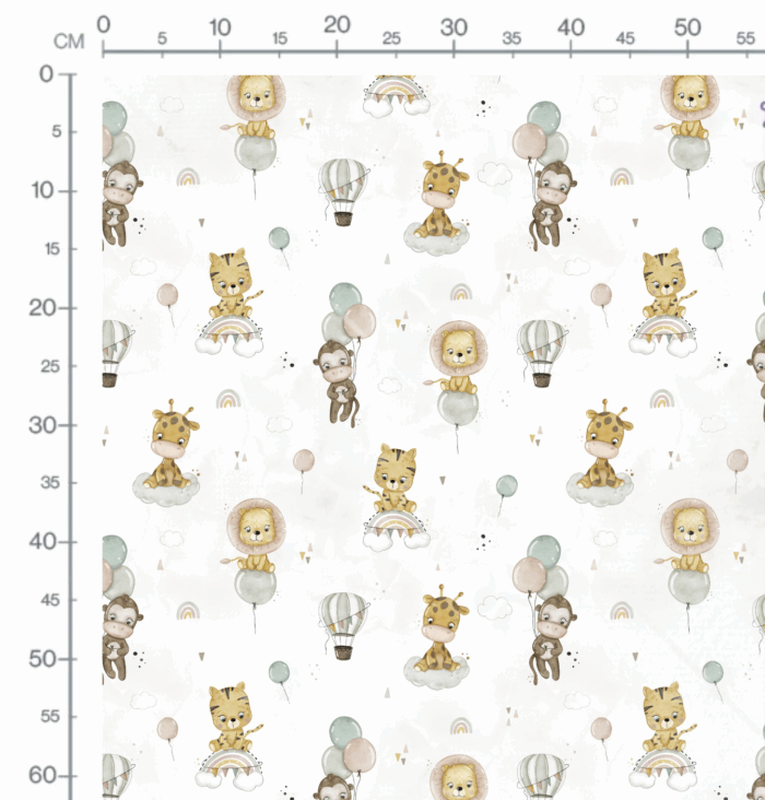Tissu Imprimé Animaux Jungle Ballons Blanc, 10 tissus au choix – Image 2