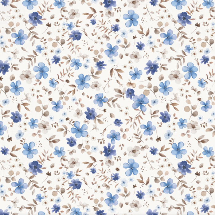Tissu Fleurs Bleues Sérénité Crème, 10 tissus au choix