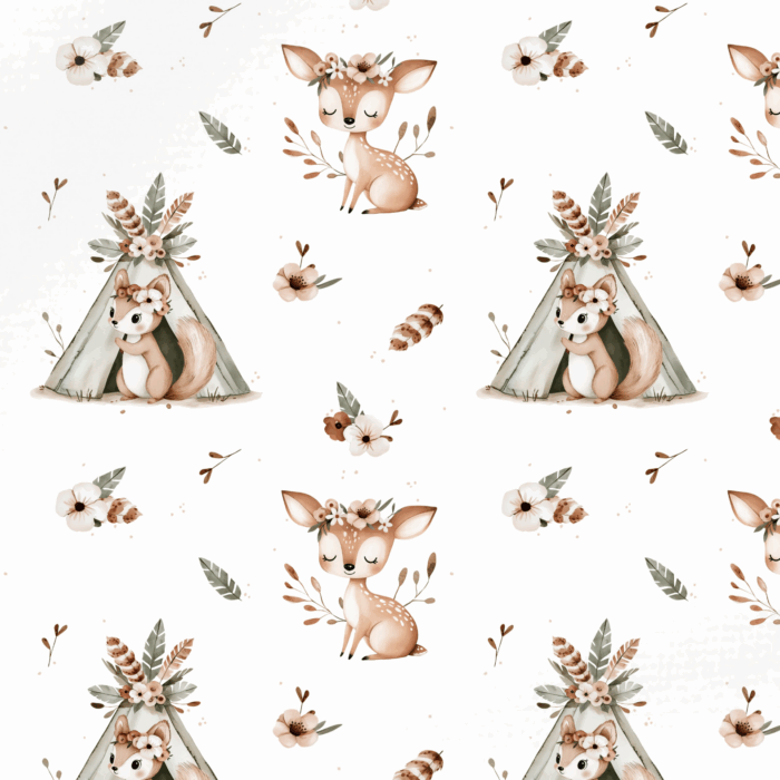 Tissu Imprimé Biche et Écureuil Boho, 10 tissus au choix