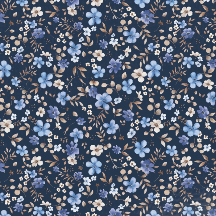 Tissu Fleurs Bleues Sérénité Nuit, 10 tissus au choix