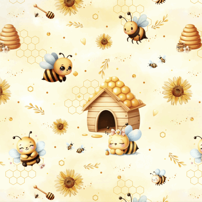 Tissu Imprimé Abeille Adorable Ruche, 10 tissus au choix