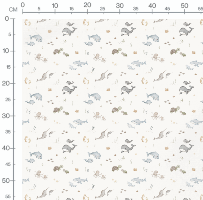Tissu Imprimé Baleine Amis Minimaliste Creme, 10 tissus au choix – Image 2