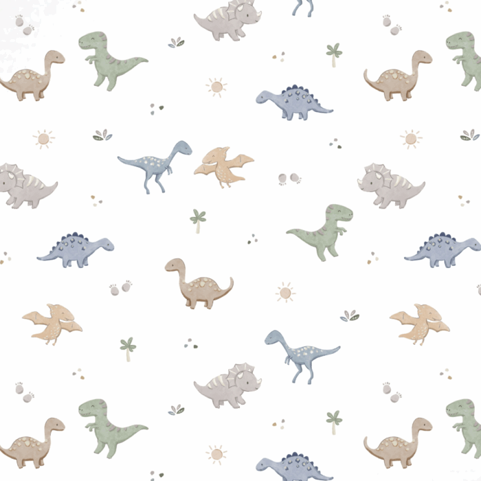 Tissu Imprimé Dino Petit Soleil Blanc, 10 tissus au choix