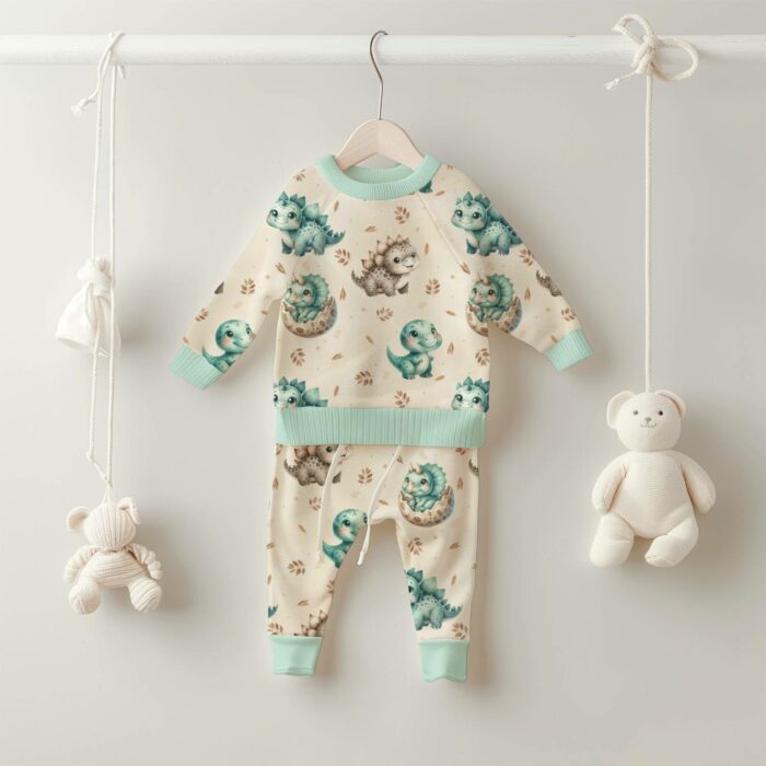 Tissu Imprimé Dinosaure Mignon Oeuf Beige, 10 tissus au choix – Image 3