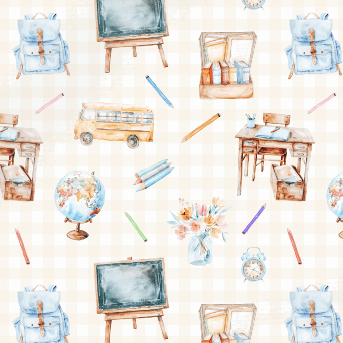 Tissu Imprimé Exclusif Ecole Crayons Carreaux, 11 tissus au choix