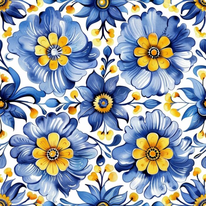 Tissu Imprimé Fleurs Sud Vintage Bleu, 11 tissus au choix