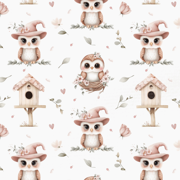 Tissu Imprimé Hibou Mignon Fleurs, 10 tissus au choix