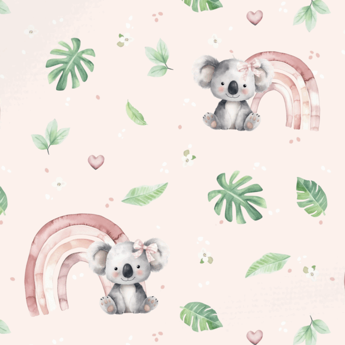 Tissu Imprimé Koala Arc-en-ciel Rose, 10 tissus au choix