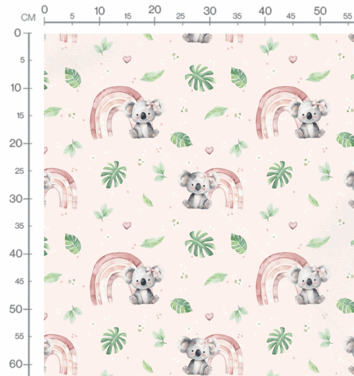 Tissu Imprimé Koala Arc-en-ciel Rose, 10 tissus au choix – Image 2