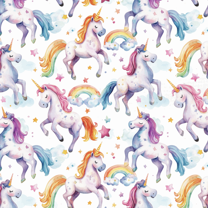 Tissu Imprimé Licorne Aquarelle Ciel, 10 tissus au choix