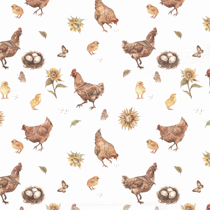 Tissu Imprimé Poules Tournesols, 10 tissus au choix