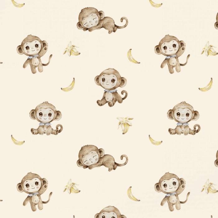Tissu Imprimé Singe Mignon Banane Beige, 10 tissus au choix