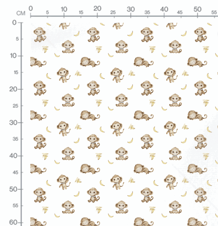 Tissu Imprimé Singe Mignon Banane Blanc, 10 tissus au choix – Image 2
