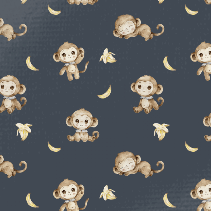 Tissu Imprimé Singe Mignon Banane Nuit, 10 tissus au choix