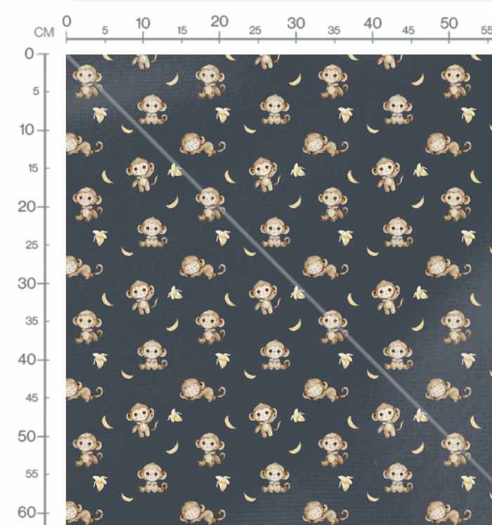 Tissu Imprimé Singe Mignon Banane Nuit, 10 tissus au choix – Image 2