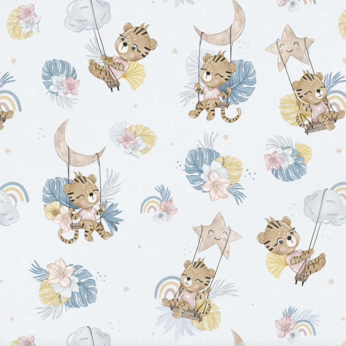 Tissu Imprimé Tigre Balancoire Bleu, 10 tissus au choix