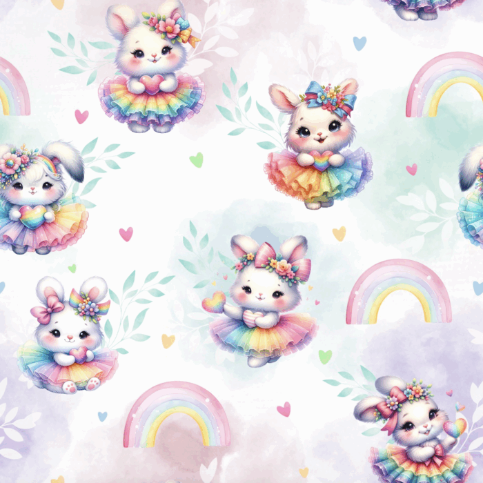Tissu Imprimé Lapin Magique Arc-en-ciel, 10 tissus au choix