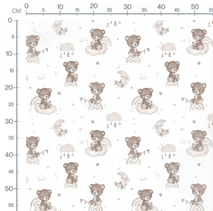Tissu Imprimé Ourson Arc-en-ciel Guirlande Blanc, 10 tissus au choix – Image 2