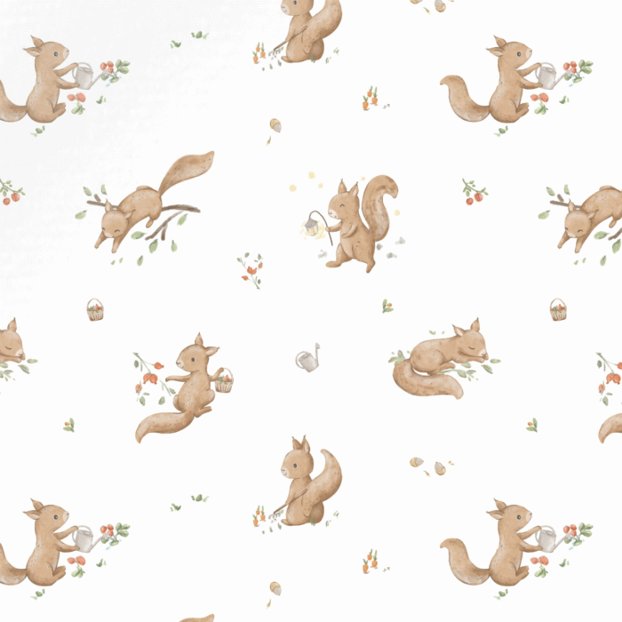 Tissu Imprimé Écureuil Tout Mignon, 10 tissus au choix