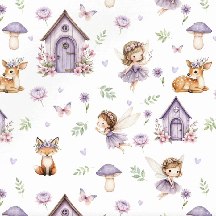 Tissu Imprimé Fée Biche Violet, 10 tissus au choix