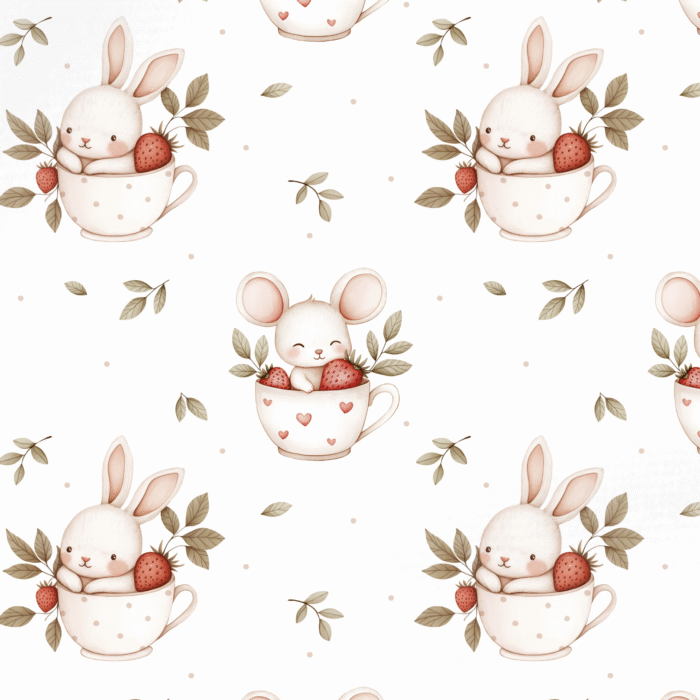 Tissu Imprimé Lapin et Souris Fraise, 10 tissus au choix