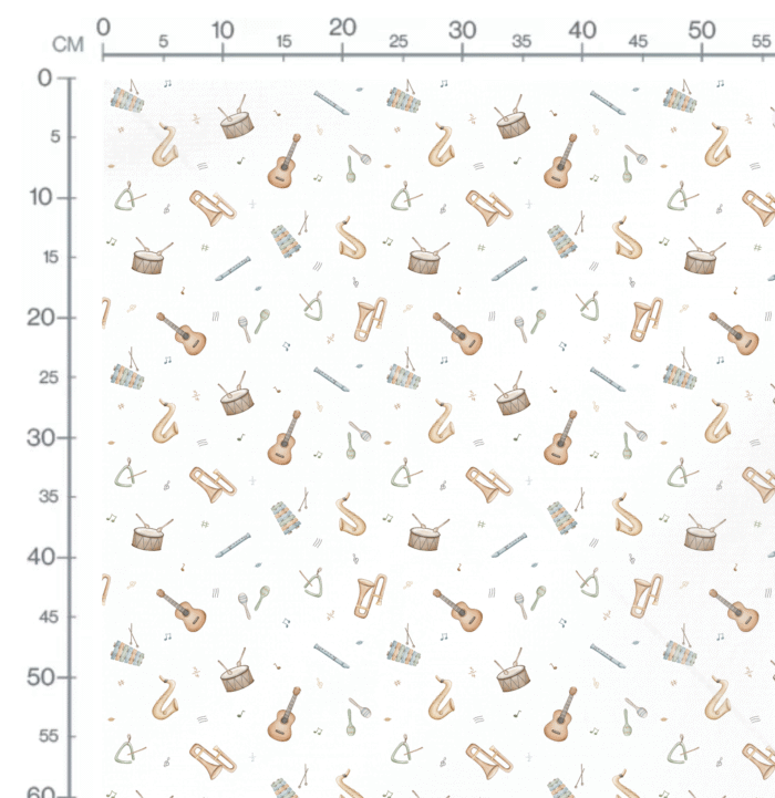 Tissu Imprimé Musique Instruments Blanc, 10 tissus au choix – Image 2