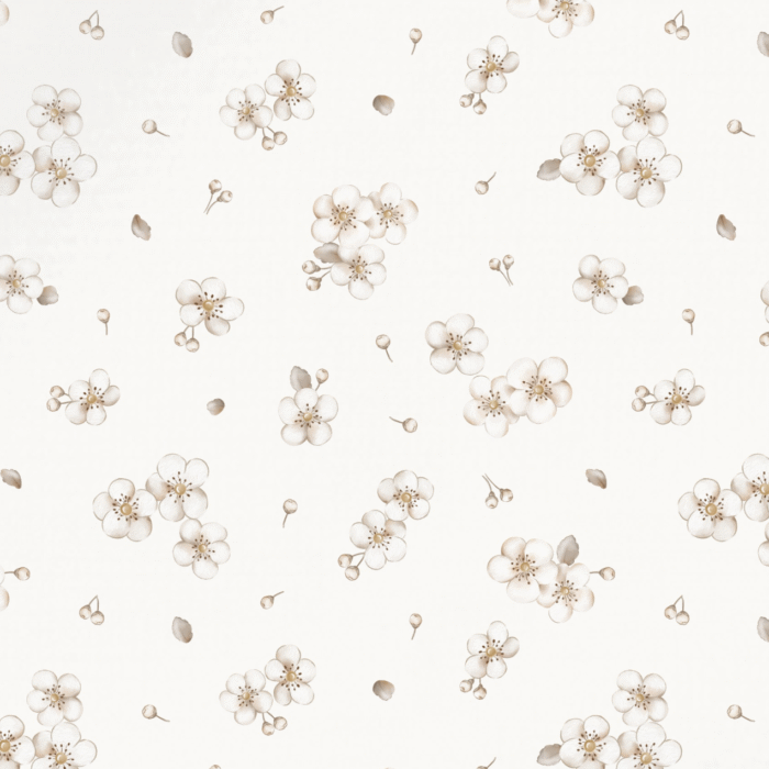 Tissu Fleurs Blanches Poésie Crème, 10 tissus au choix