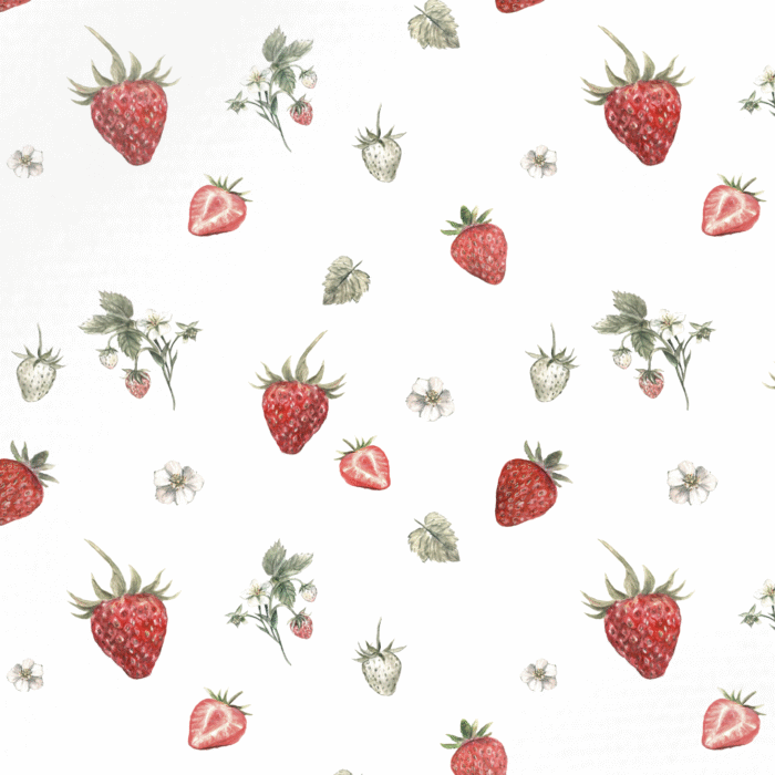 Tissu Imprimé Fraises Rouges et Vertes, 10 tissus au choix