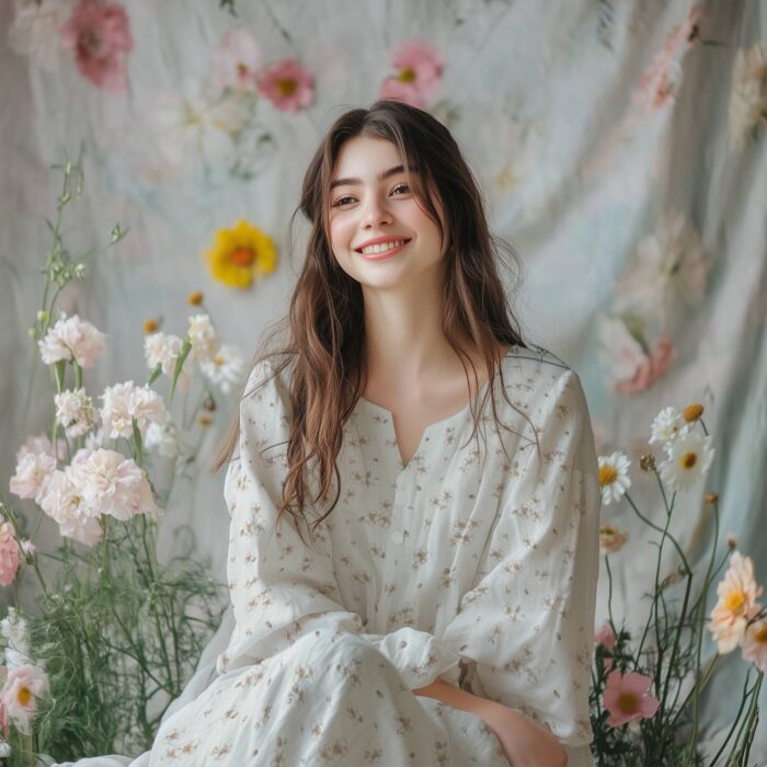 Tissu Fleurs Blanches Poésie Crème, 10 tissus au choix – Image 2