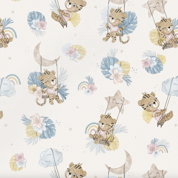Tissu Imprimé Tigre Balancoire Creme, 10 tissus au choix