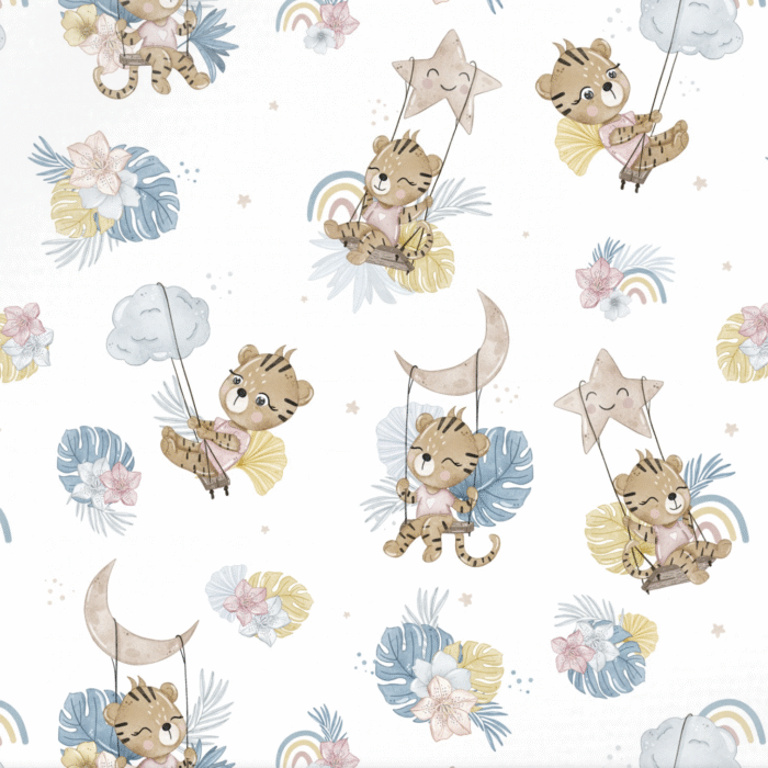 Tissu Imprimé Tigre Balancoire, 3 coloris et 10 tissus au choix