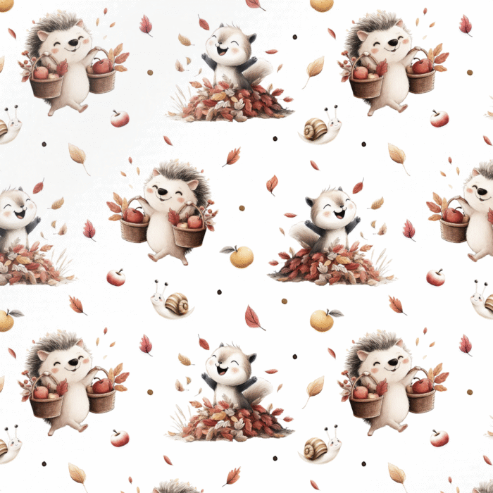 Tissu imprimé Automne Hérisson et Écureuil, 11 tissus au choix