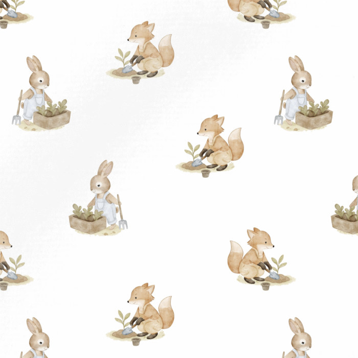Tissu Imprimé Renard Lapin Jardiniers, 10 tissus au choix
