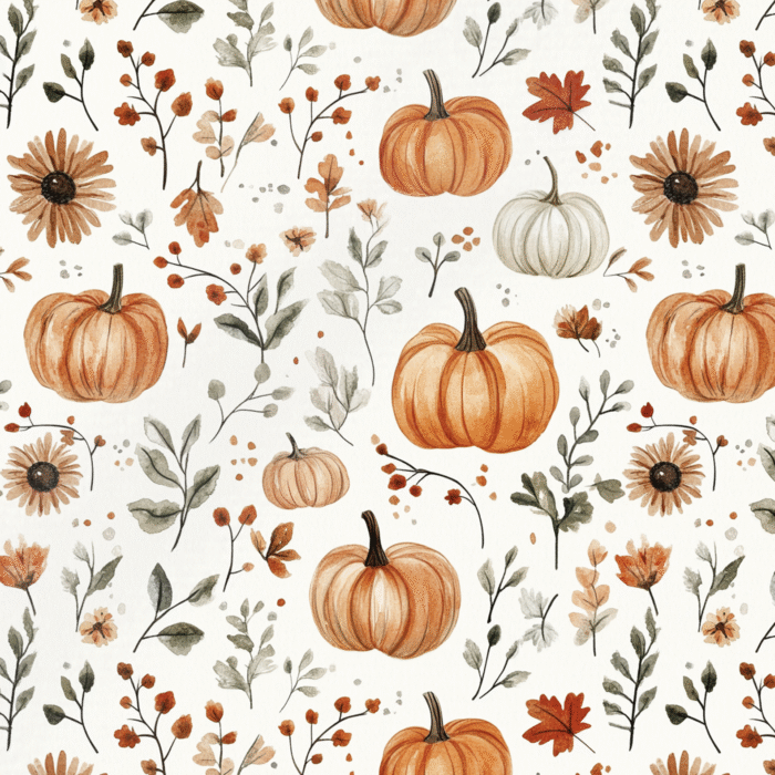 Tissu Imprimé Automne Fleurs Feuilles Citrouilles, 11 tissus au choix
