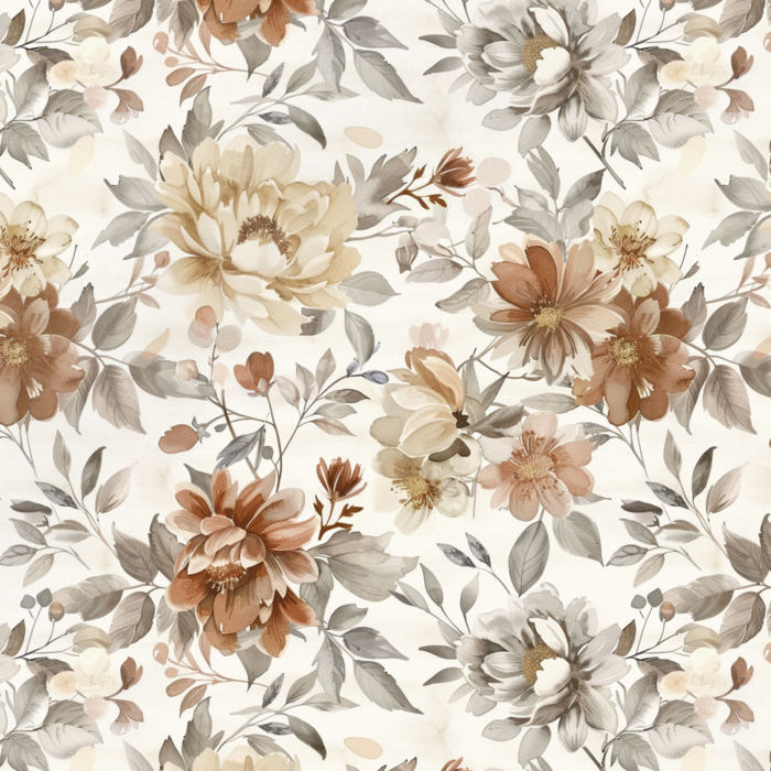 Tissu Fleurs Boheme Nude Gris, 11 tissus au choix