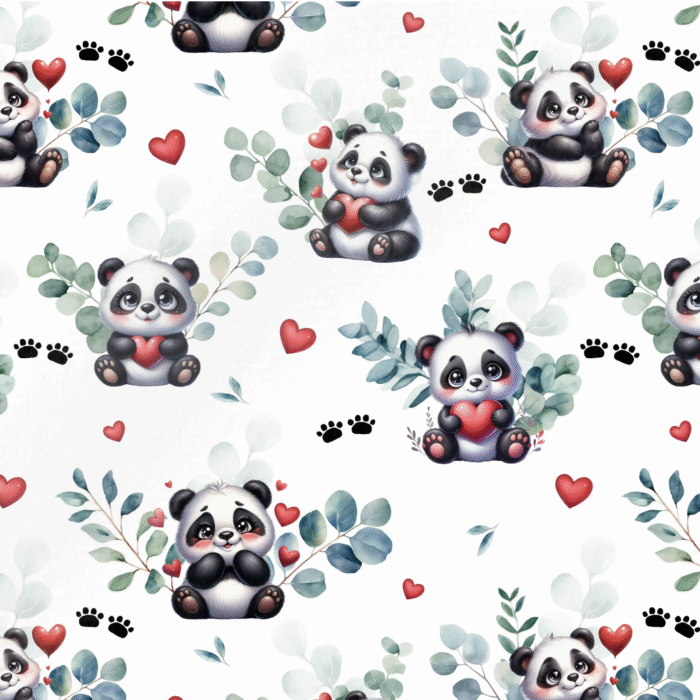 Tissu Imprimé Panda Mignon Amour, 11 tissus au choix