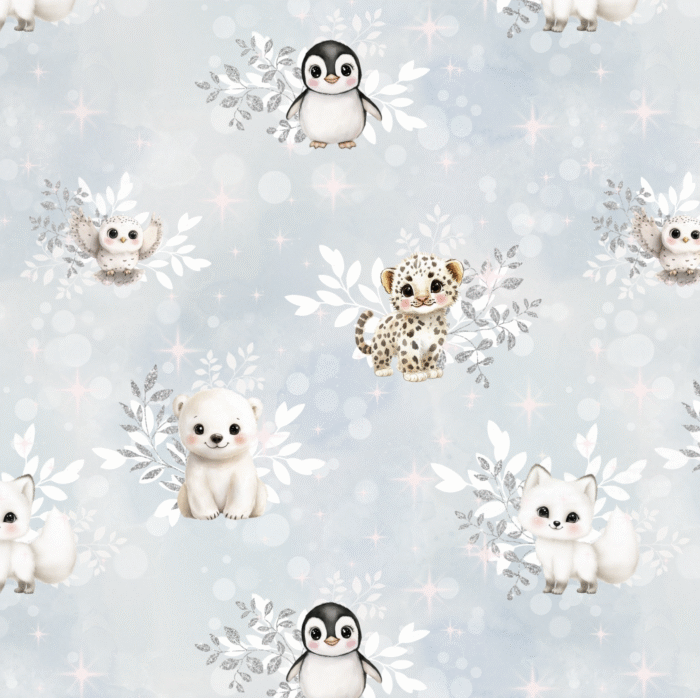 Tissu Imprimé Animaux Mignons Hiver Flocons, 10 tissus au choix