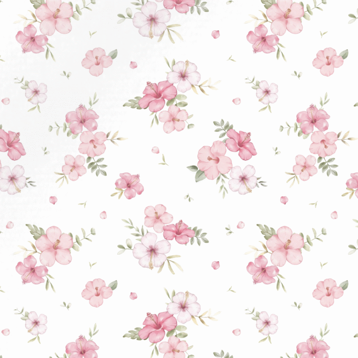Tissu Fleuri Hibiscus Rose Blanc, 10 tissus au choix