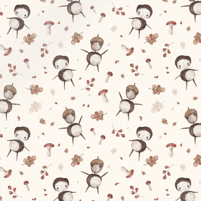 Tissu imprimé Automne Bonhommes Chataignes Crème, 11 tissus au choix