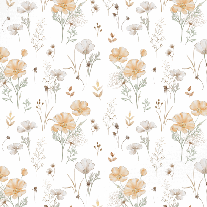 Tissu Imprimé Fleurs Coquelicots Oranges et Beiges, 11 tissus au choix