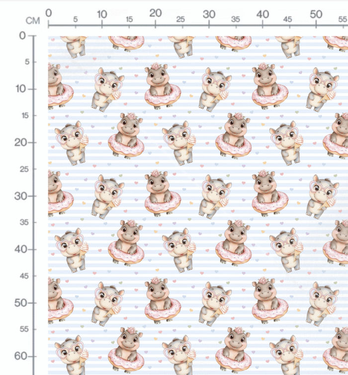 Tissu Imprimé Hippopotame Glaces Bleu, 11 tissus au choix – Image 2