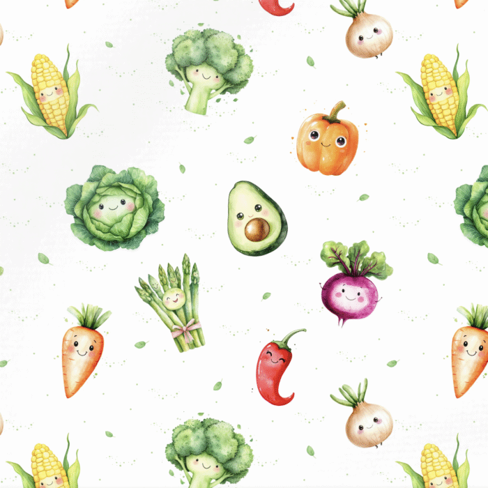 Tissu Imprimé Légumes Mignons, 10 tissus au choix
